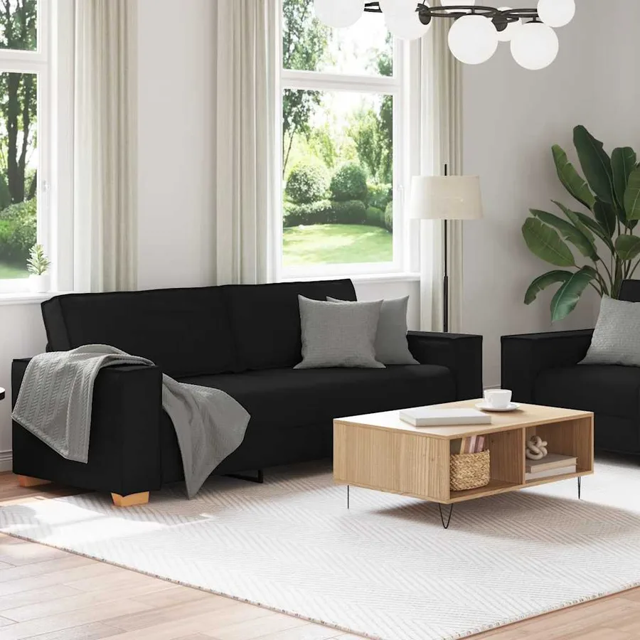 Ensemble de canapé 2 pcs avec coussins en tissu noir - 3