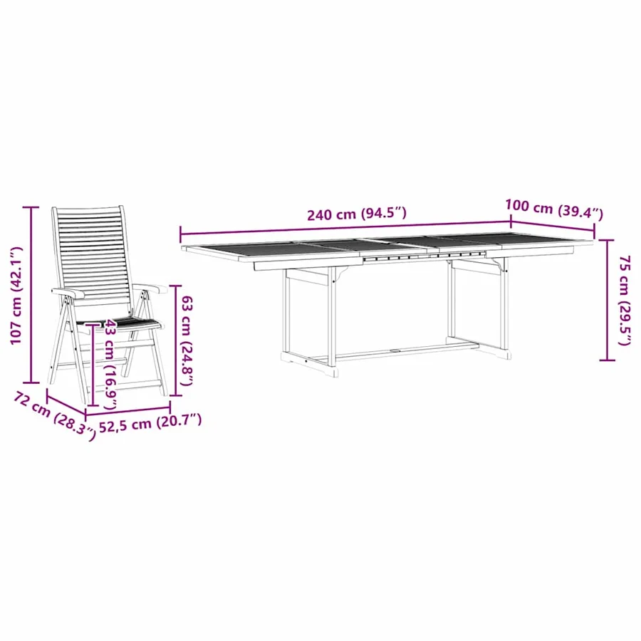 Ensemble de salle à manger pour jardin 9 pcs Marron - 12