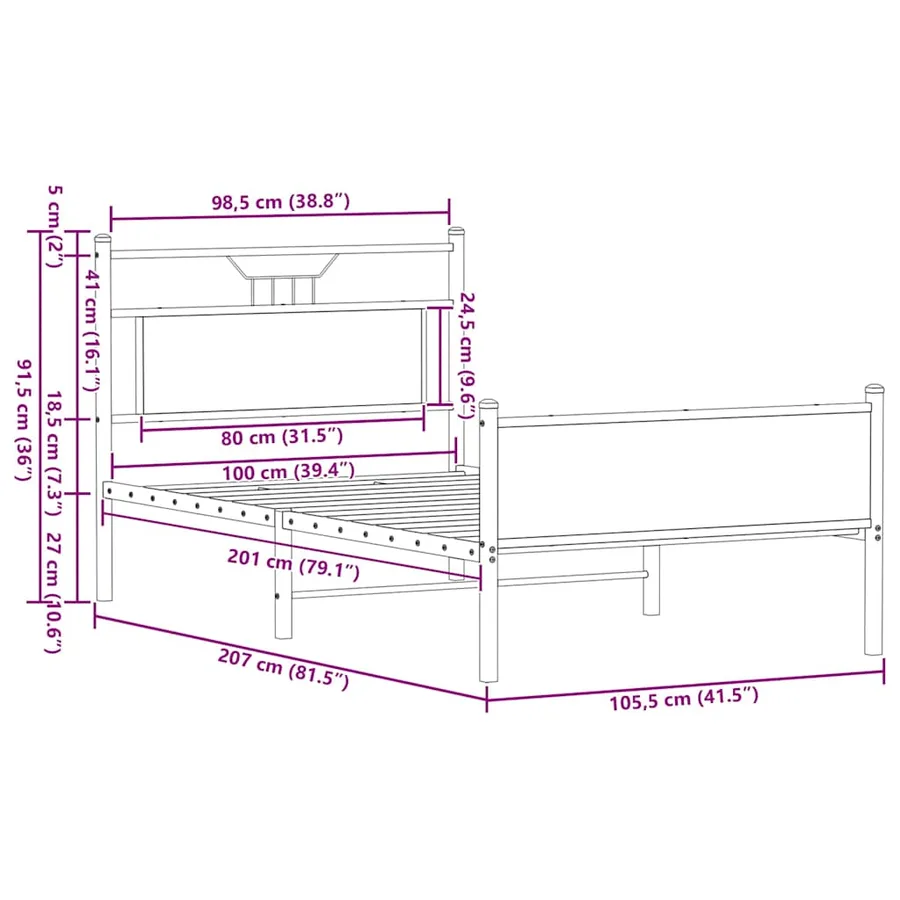 Cadre de lit sans matelas chêne marron 100x200 cm - 11