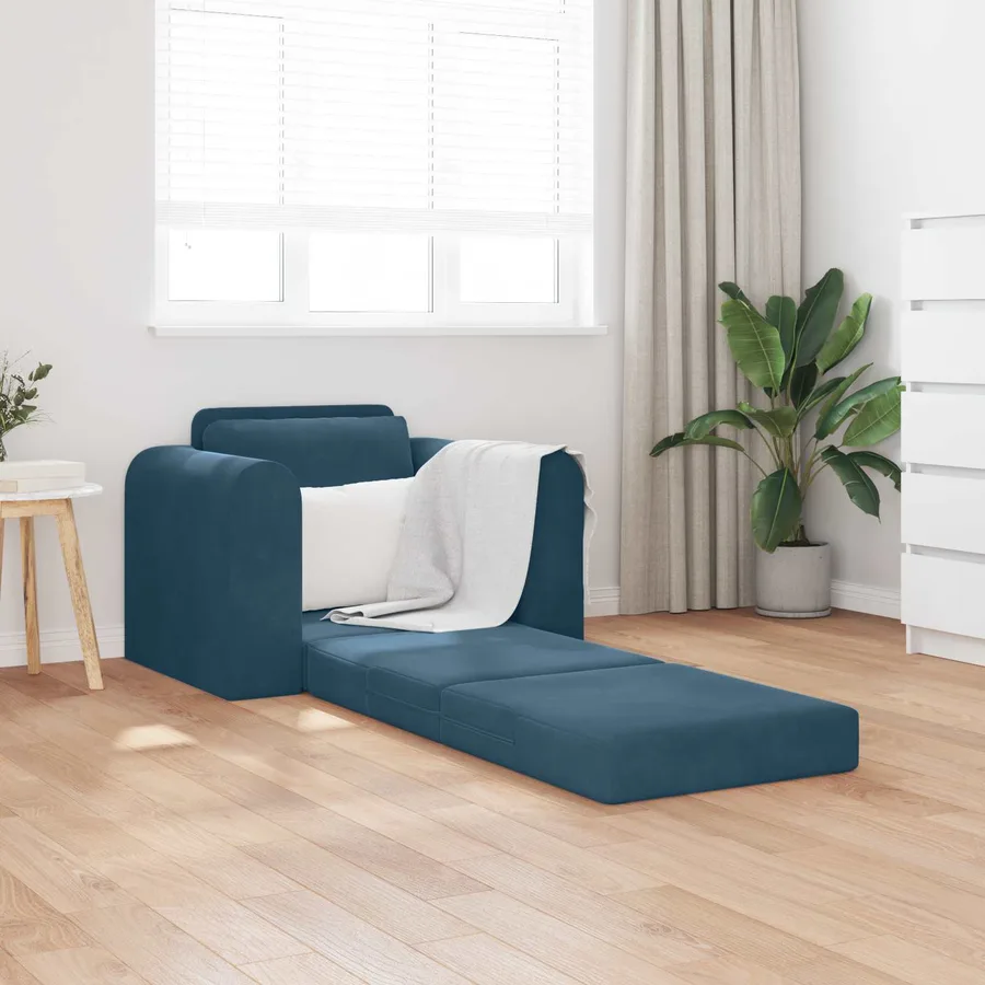 Canapé-Lit Bleu 98 x 71 x 83 cm Velours - 3