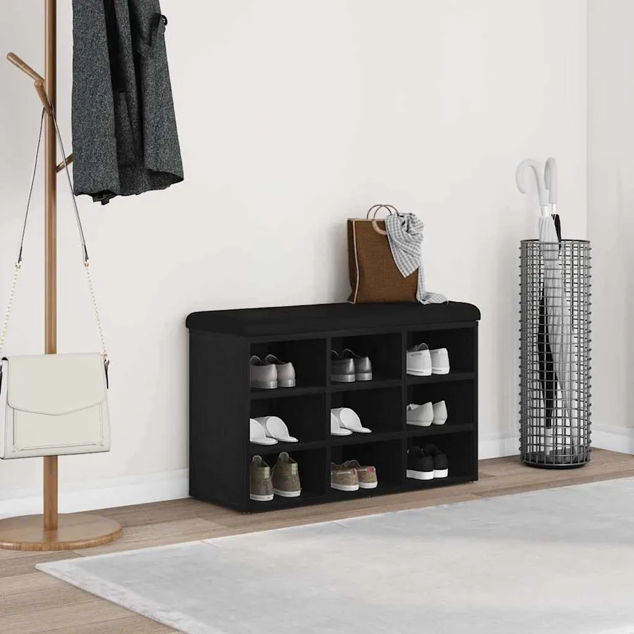 Banc à chaussures Noir 82 x 32 x 50 cm Bois d'ingénierie