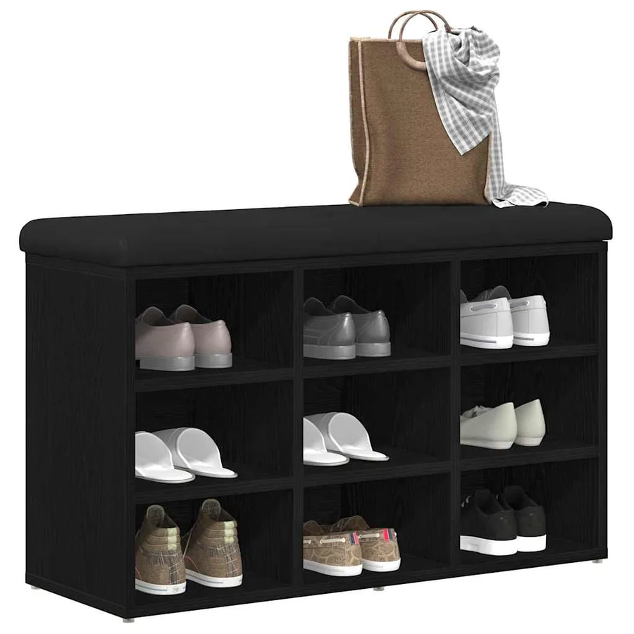 Banc à chaussures Noir 82 x 32 x 50 cm Bois d'ingénierie - 3