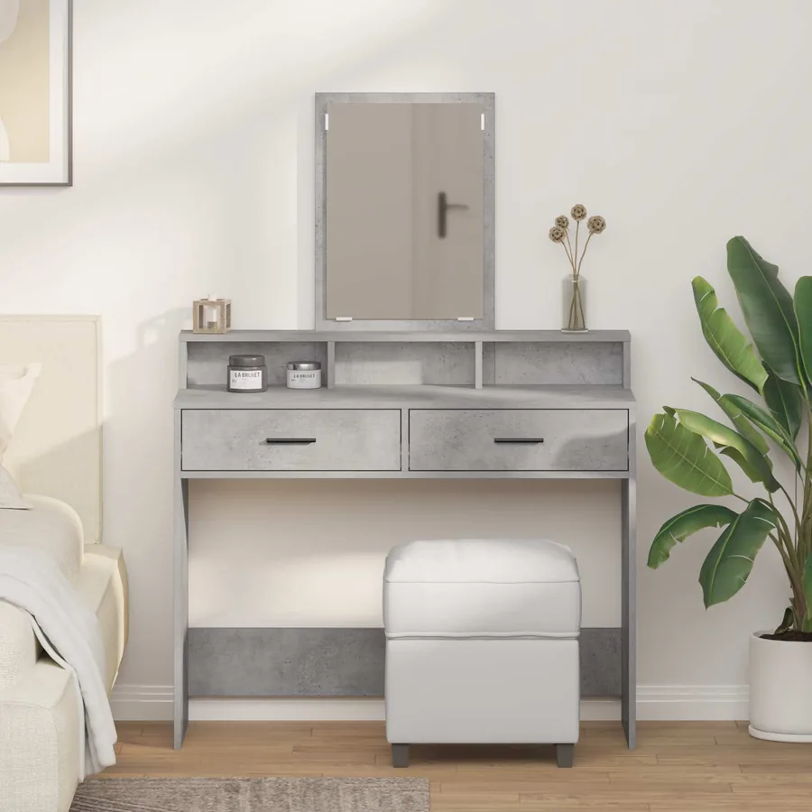 Table de Toilette avec tiroir Gris béton 100 x 41 x 140 cm
