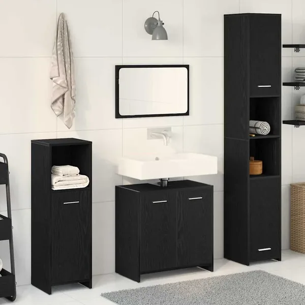Ensemble de mobilier de salle de bain 4 pcs Chêne noir