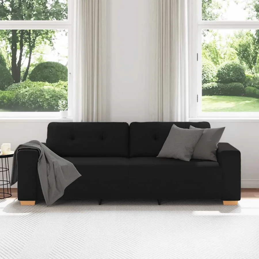 Canapé 3 places noir en tissu 220x78x80 cm - 3