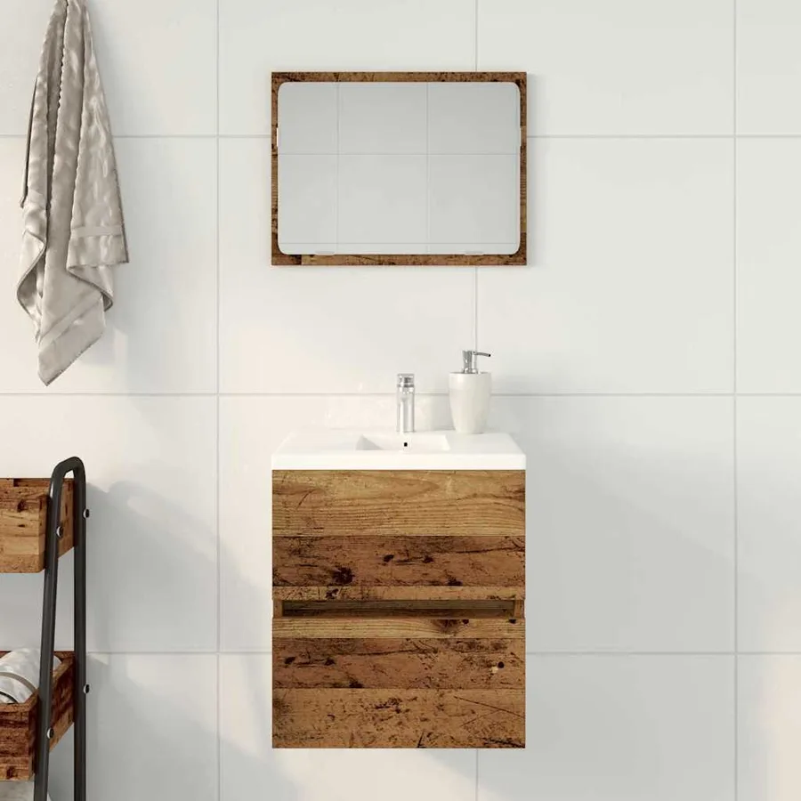 Meuble sous-vasque bois vieilli 41x38,5x45 cm bois d'ingénierie - 4