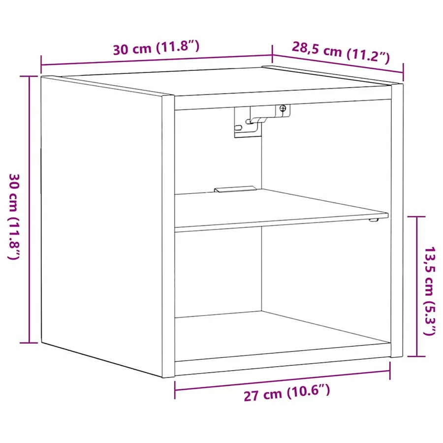 Cabinet de Chevet Murale LED 2 pcs Noir 30 x 28,5 x 30 cm - 14