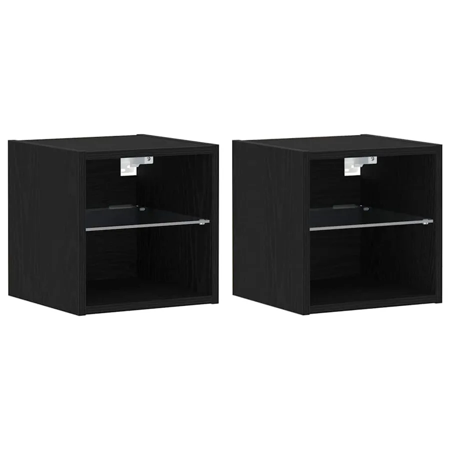 Cabinet de Chevet Murale LED 2 pcs Noir 30 x 28,5 x 30 cm - 2