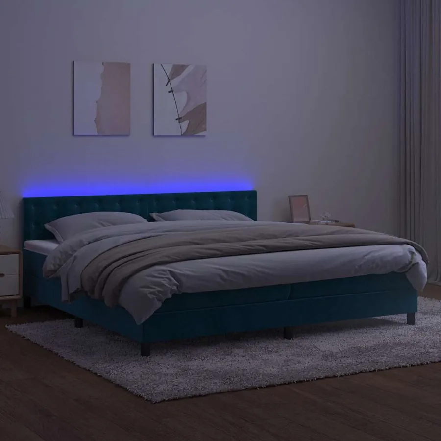 Sommier à lattes de lit matelas et LED Bleu foncé 200x200 cm - 4