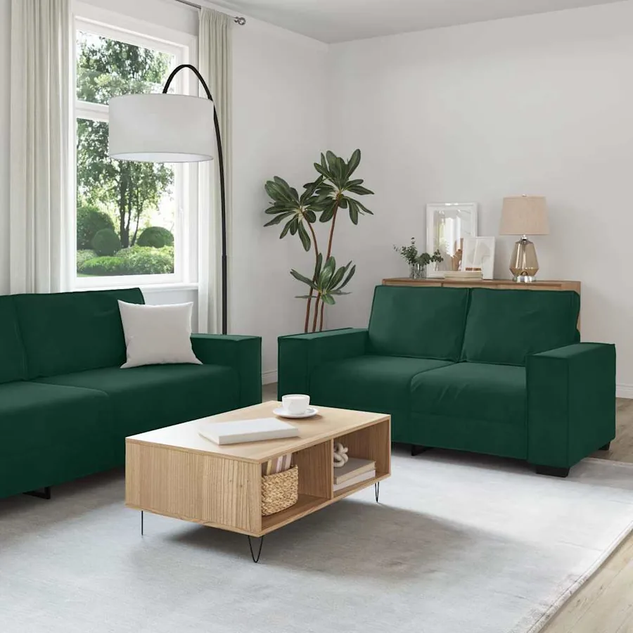 Ensemble canapé 2 pcs avec coussins velours vert foncé