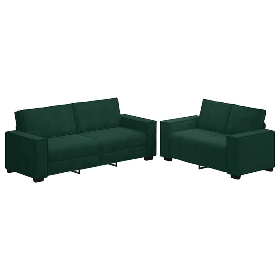 Ensemble canapé 2 pcs avec coussins velours vert foncé - 2