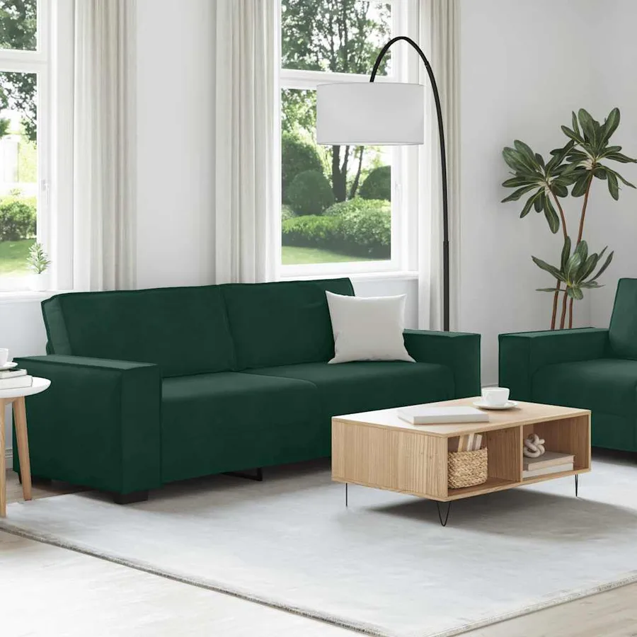 Ensemble canapé 2 pcs avec coussins velours vert foncé - 3