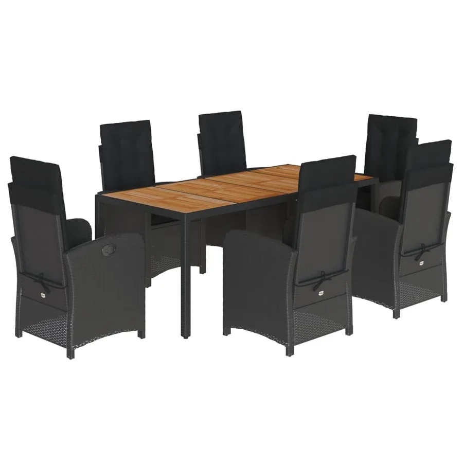 Ensemble à manger de jardin coussins 7pcs Noir Résine tressée - 2