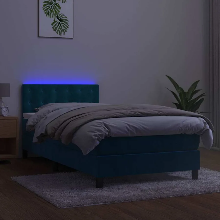 Sommier à lattes de lit avec matelas LED Bleu foncé 100x200 cm - 4