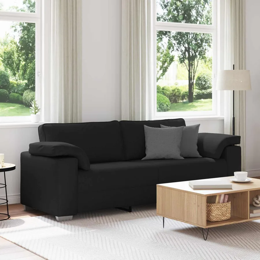 Sofa 3 places Noir 220 cm tissu