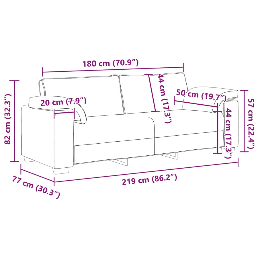 Sofa 3 places Noir 220 cm tissu - 9
