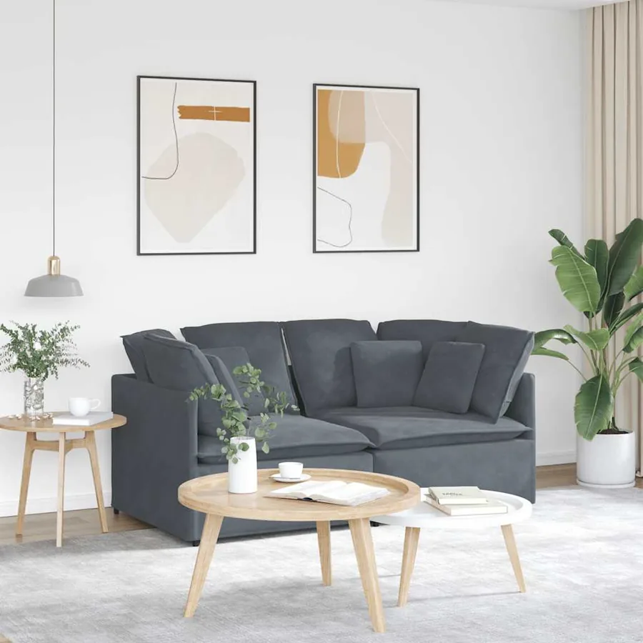 Canapé modulaire avec coussins en velours gris foncé