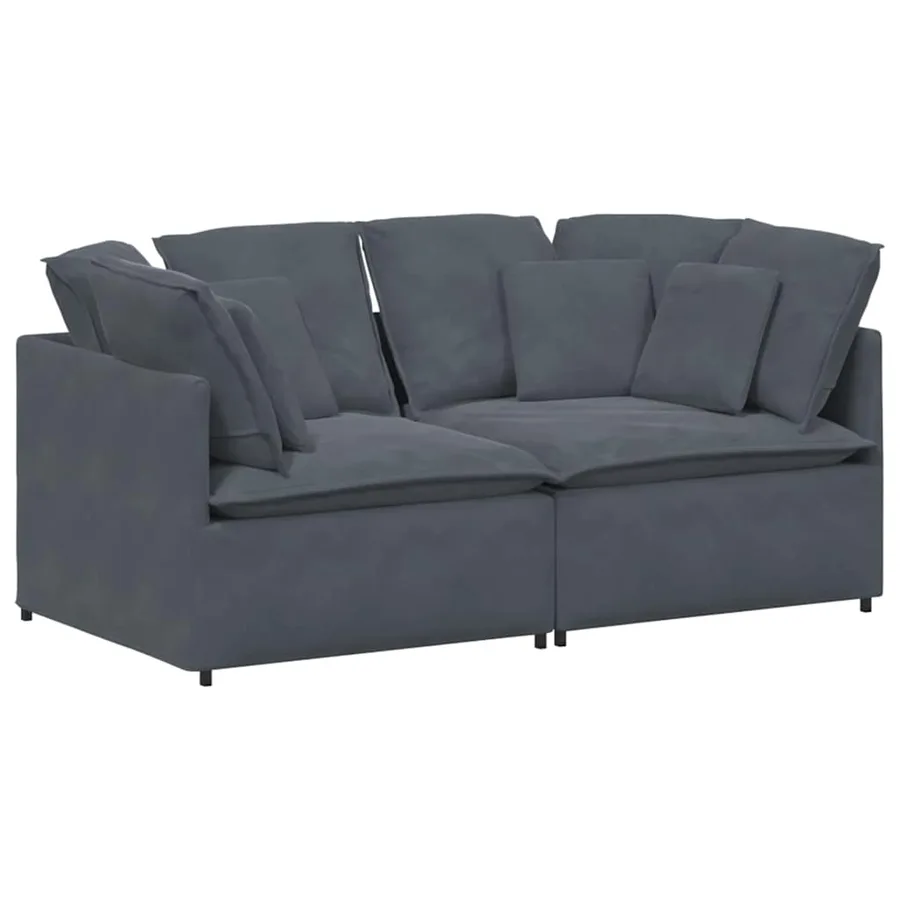 Canapé modulaire avec coussins en velours gris foncé - 2