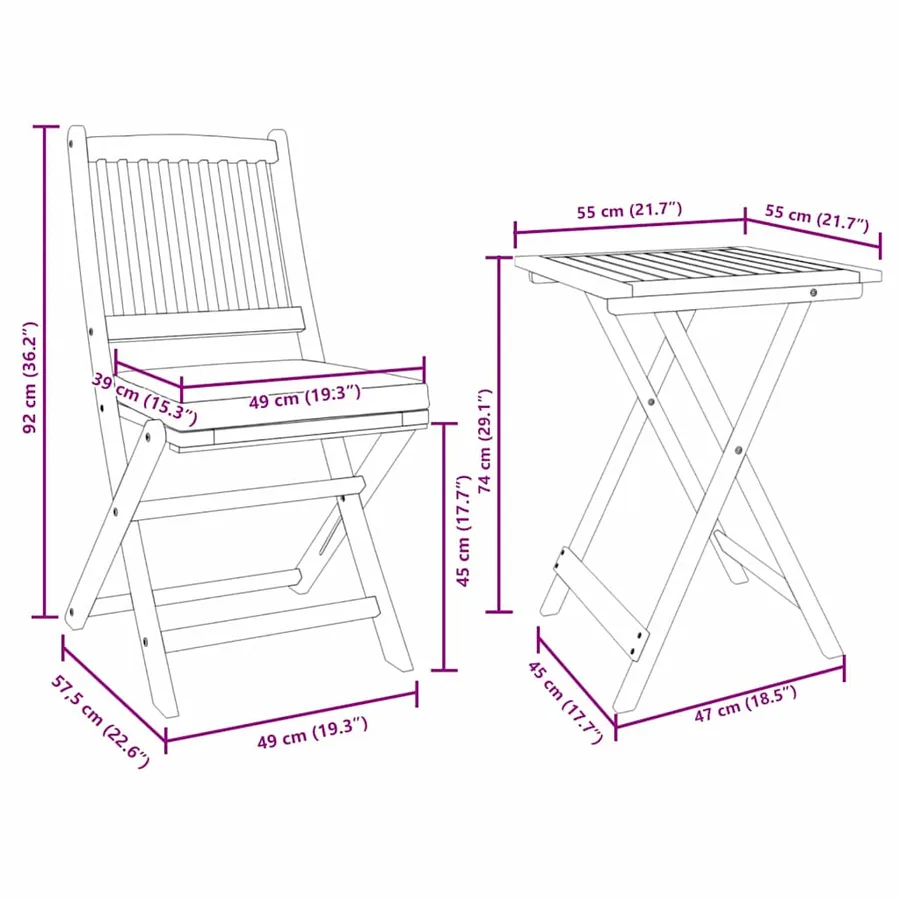 Ensemble bistro de jardin 3 pcs Marron Bois d'Acacia Massif - 15