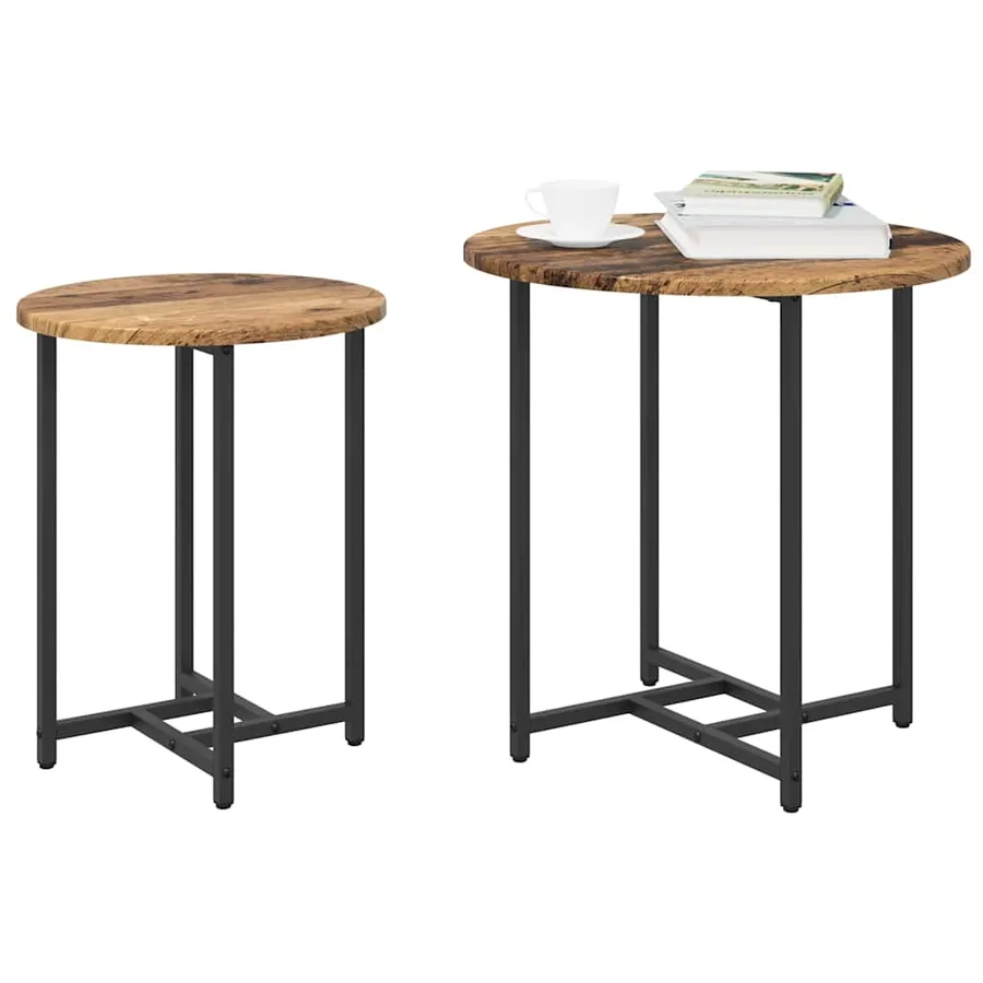 Ensemble de tables d'appoint 2 pcs Bois ancien et noir - 3