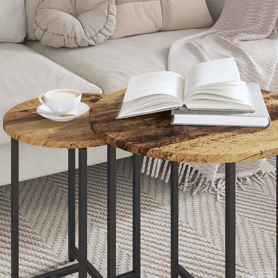 Ensemble de tables d'appoint 2 pcs Bois ancien et noir - 4