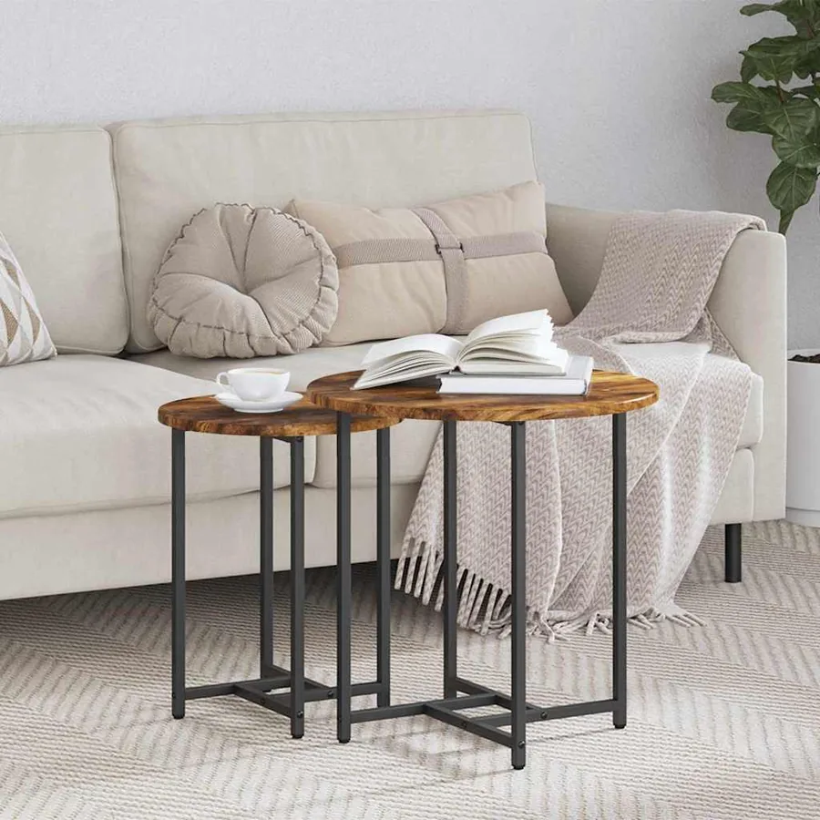Ensemble de tables d'appoint 2 pcs Chêne fumé et noir