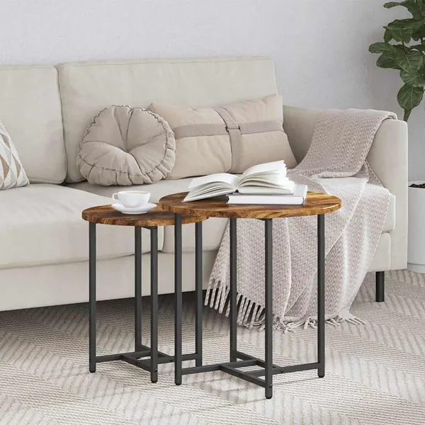 Ensemble de tables d'appoint 2 pcs Chêne fumé et noir