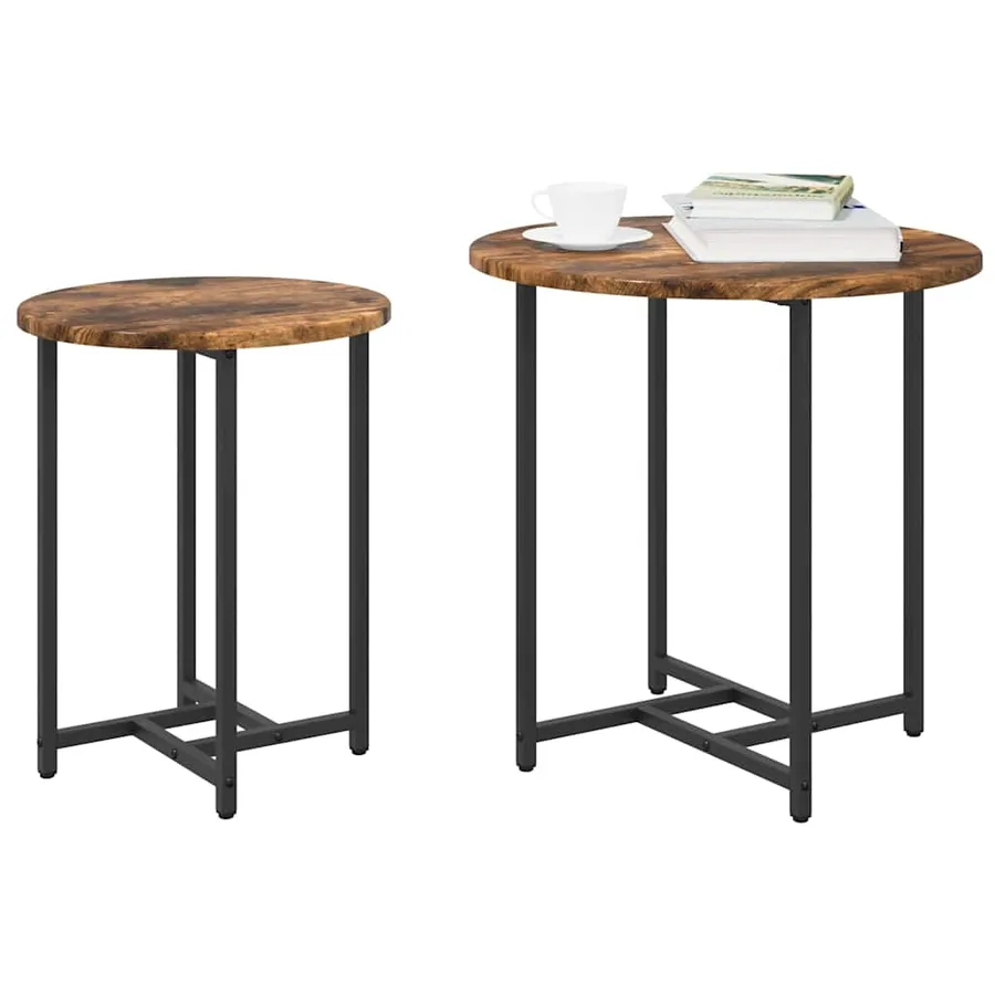 Ensemble de tables d'appoint 2 pcs Chêne fumé et noir - 3