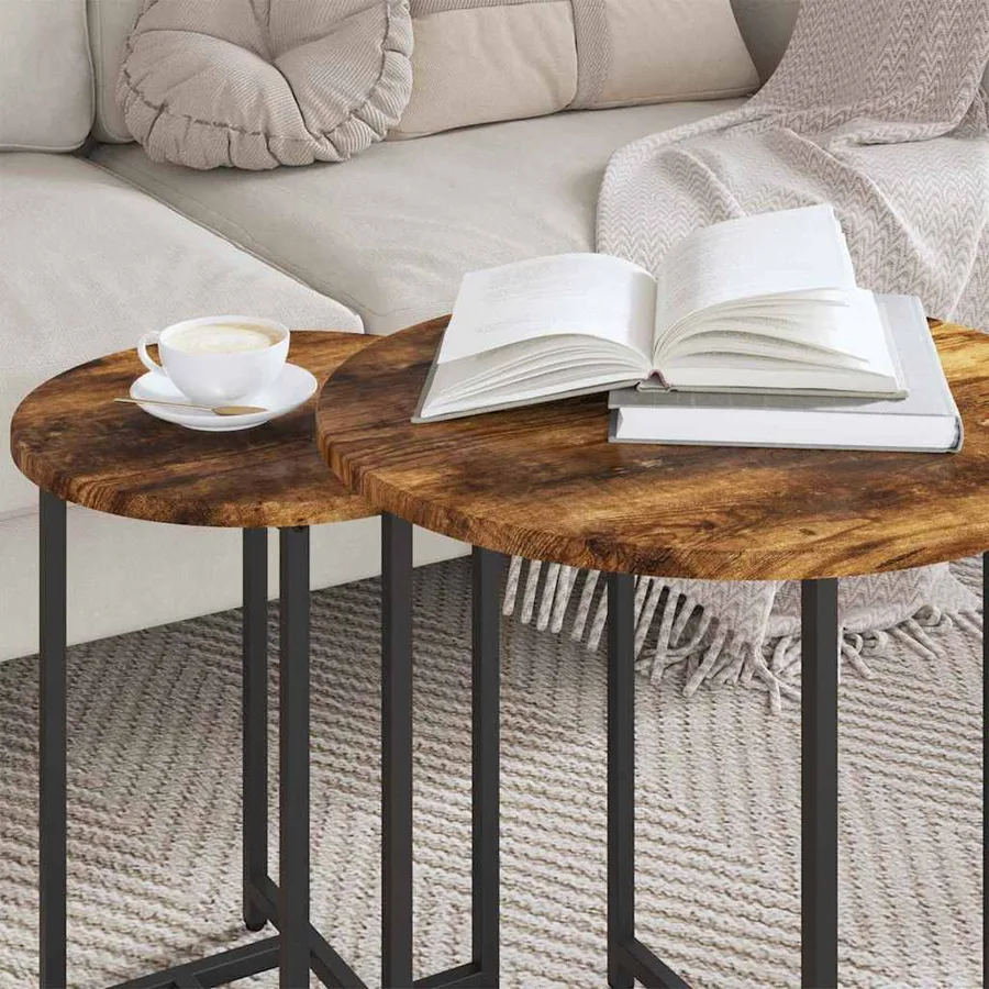 Ensemble de tables d'appoint 2 pcs Chêne fumé et noir - 4