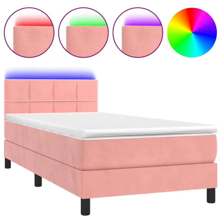 Sommier à lattes de lit avec matelas et LED Rose 80x200 cm - 2