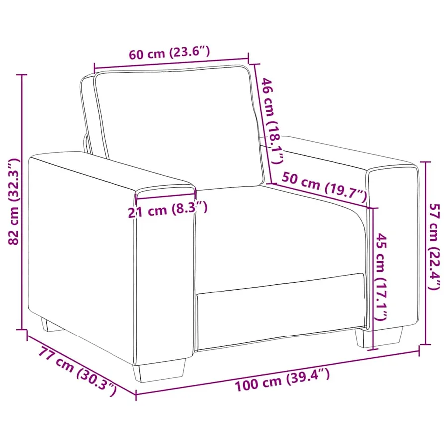 Fauteuil noir 100x77x82 cm tissu - 9