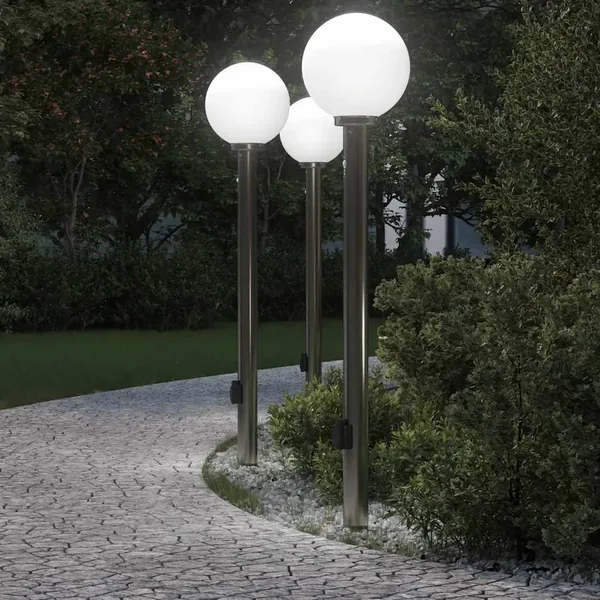 Bornes lumineuses avec détecteur et prise lot de 3 120 cm acier inoxydable IP44