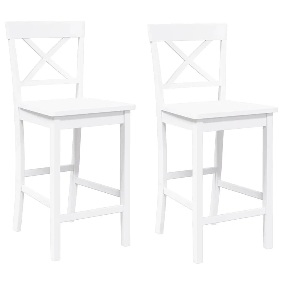 Tabourets de bar (lot de 2) en bois massif blanc et caoutchouc - 2