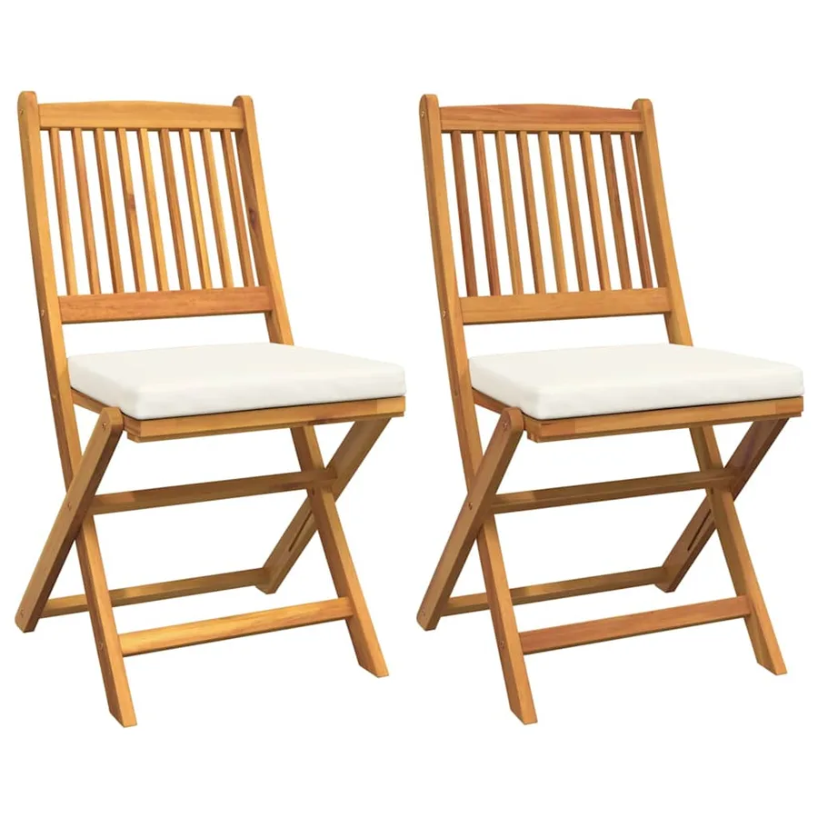 Chaise pliante avec coussin 2 pcs Marron Bois d'acacia massif - 2