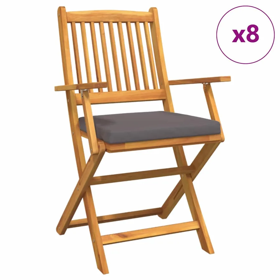 Chaise pliante 8 pcs Gris 49 x 57.5 x 92cm Bois d'acacia massif - 2