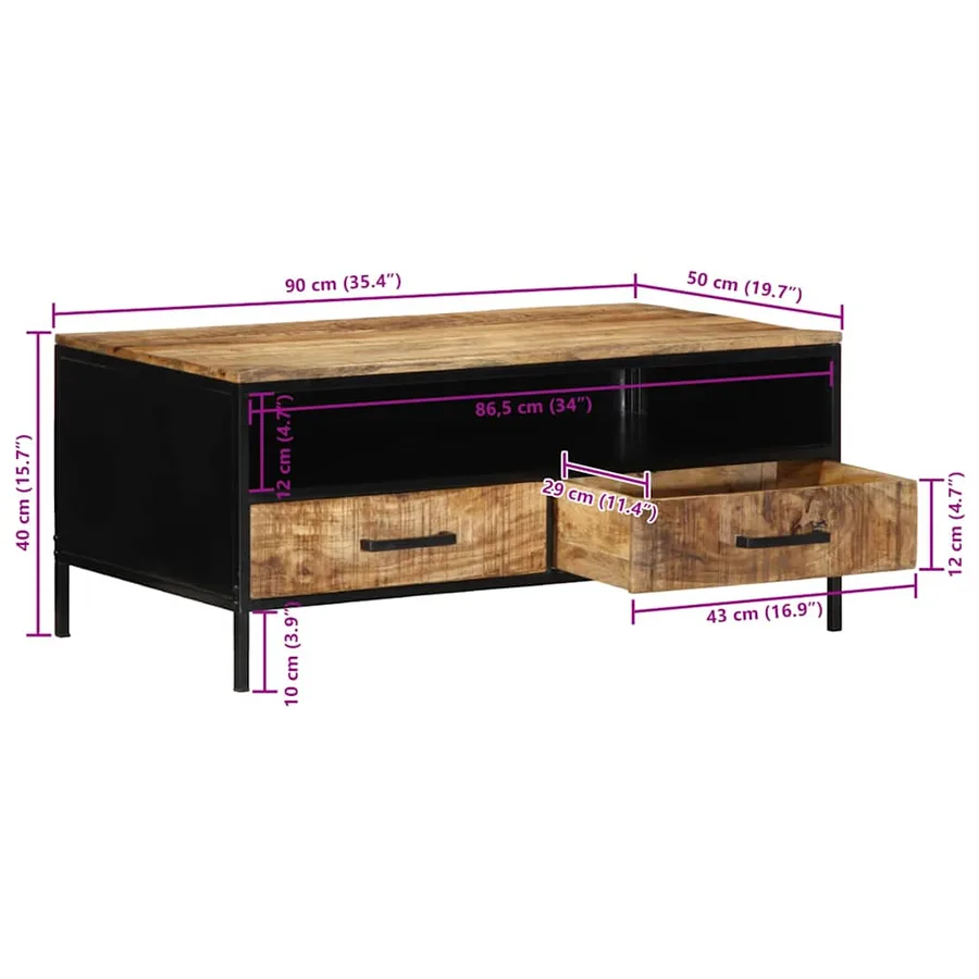 Table basse avec tiroir Marron 90 x 50 x 40 cm - 13