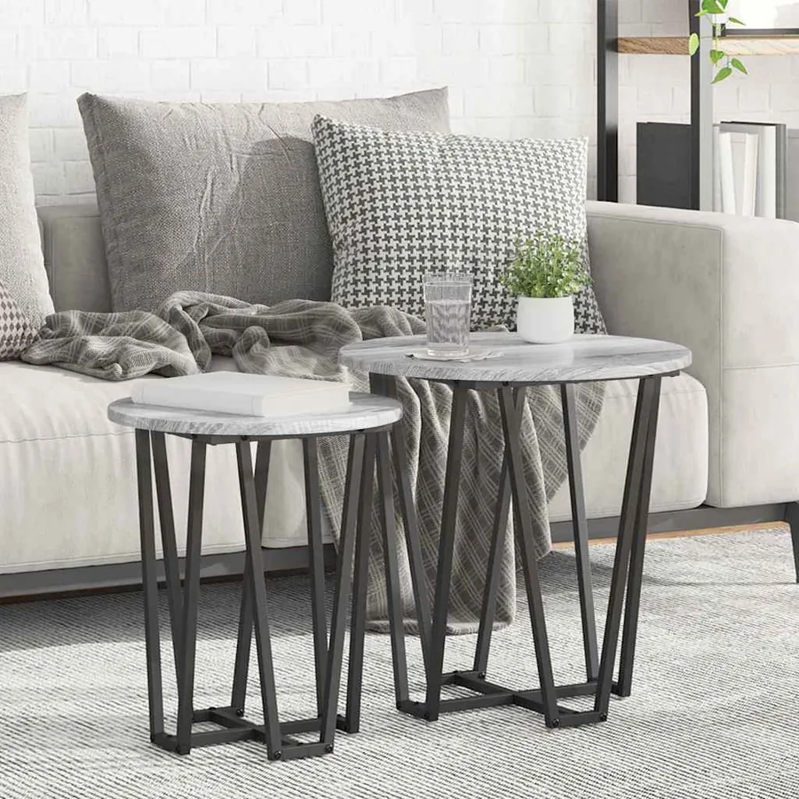 Ensemble de tables d'appoint 2 pcs Gris Sonoma et noir