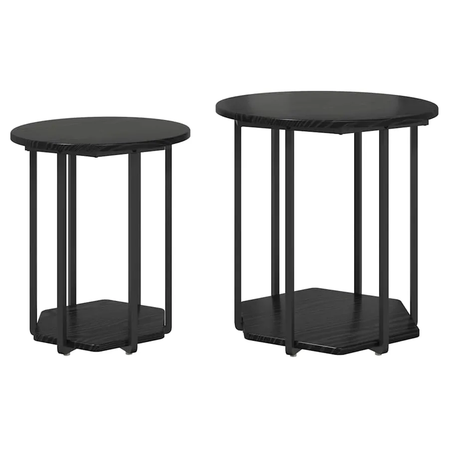 Ensemble de tables d'appoint avec étagère 2 pcs Chêne noir