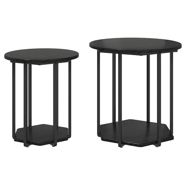 Ensemble de tables d'appoint avec étagère 2 pcs Chêne noir