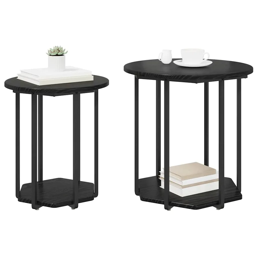 Ensemble de tables d'appoint avec étagère 2 pcs Chêne noir - 2