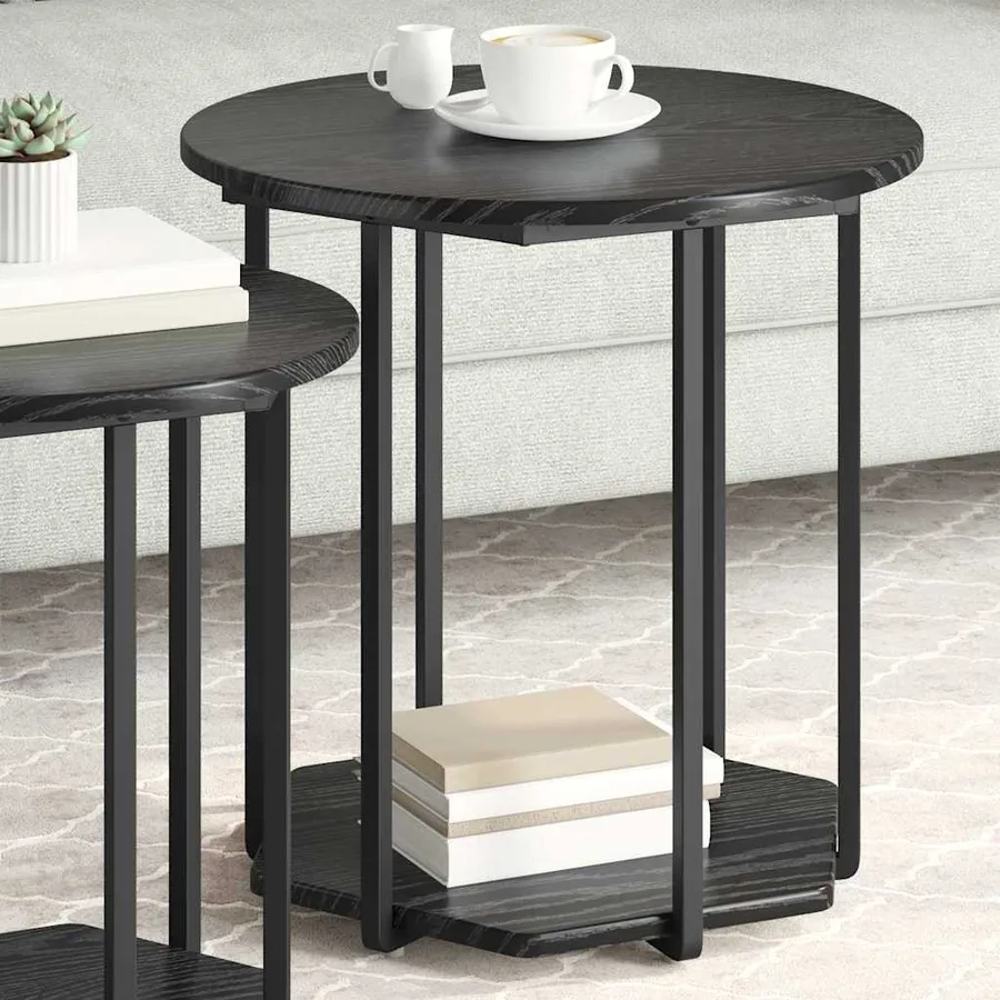 Ensemble de tables d'appoint avec étagère 2 pcs Chêne noir - 3