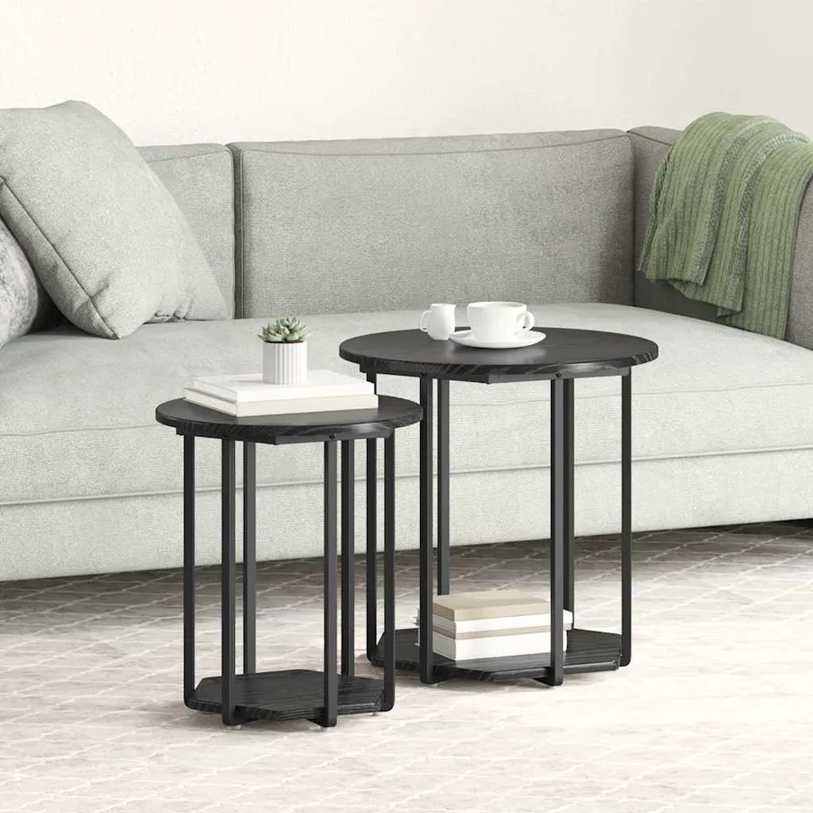 Ensemble de tables d'appoint avec étagère 2 pcs Chêne noir - 4