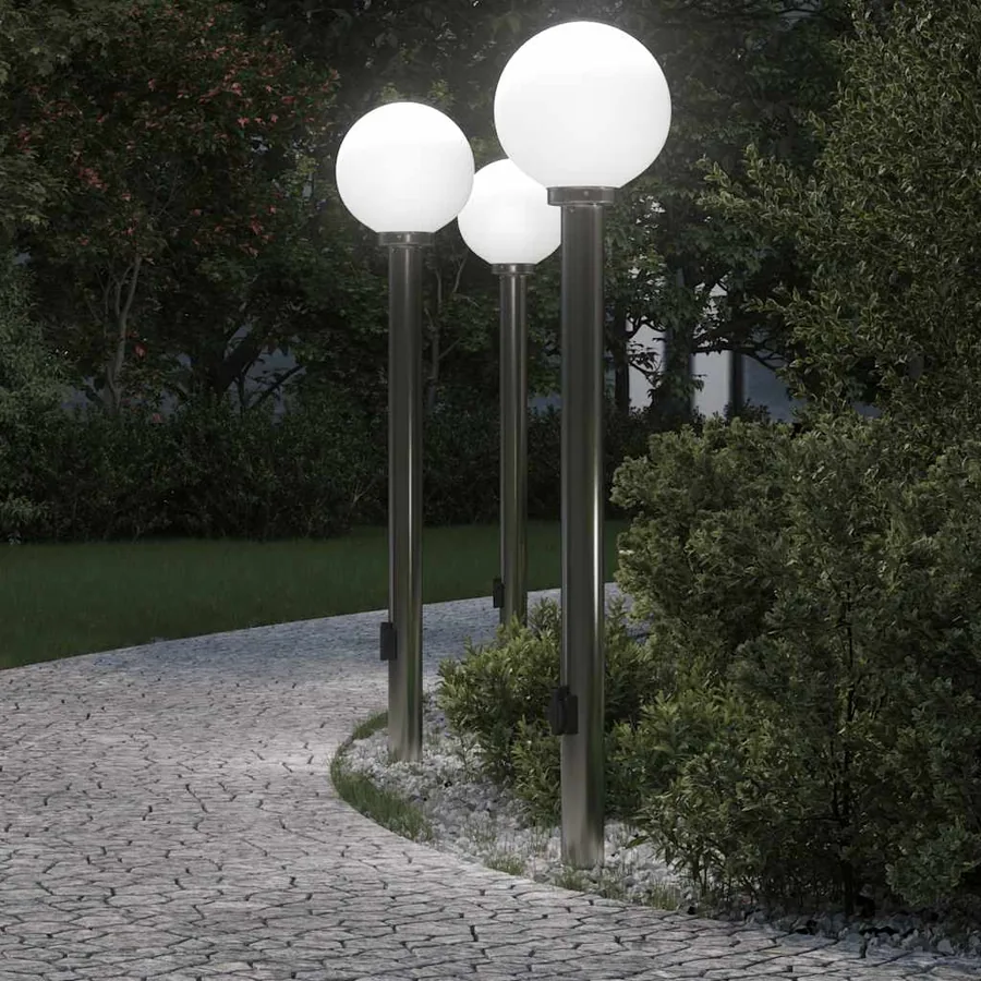Bornes lumineuses avec sortie lot de 3 120 cm acier inoxydable IP44