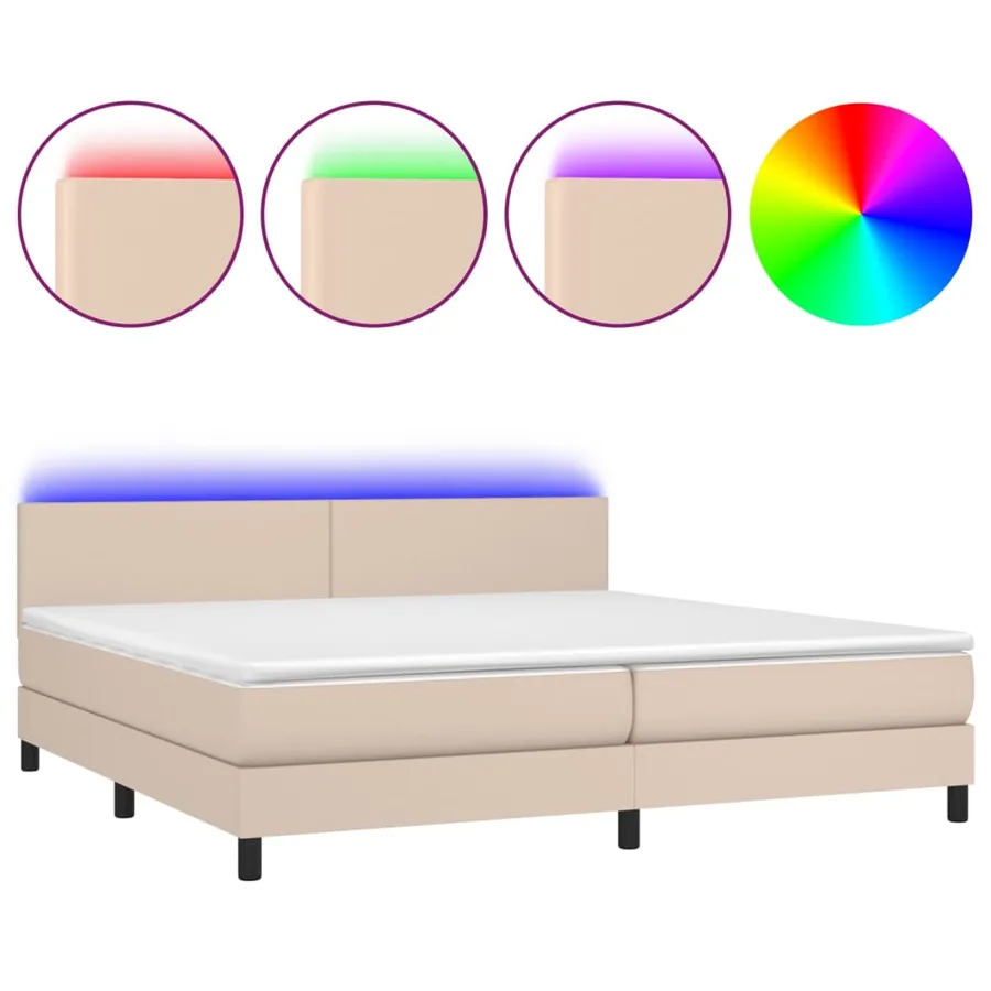 Sommier à lattes de lit avec matelas LED Cappuccino 200x200 cm - 2
