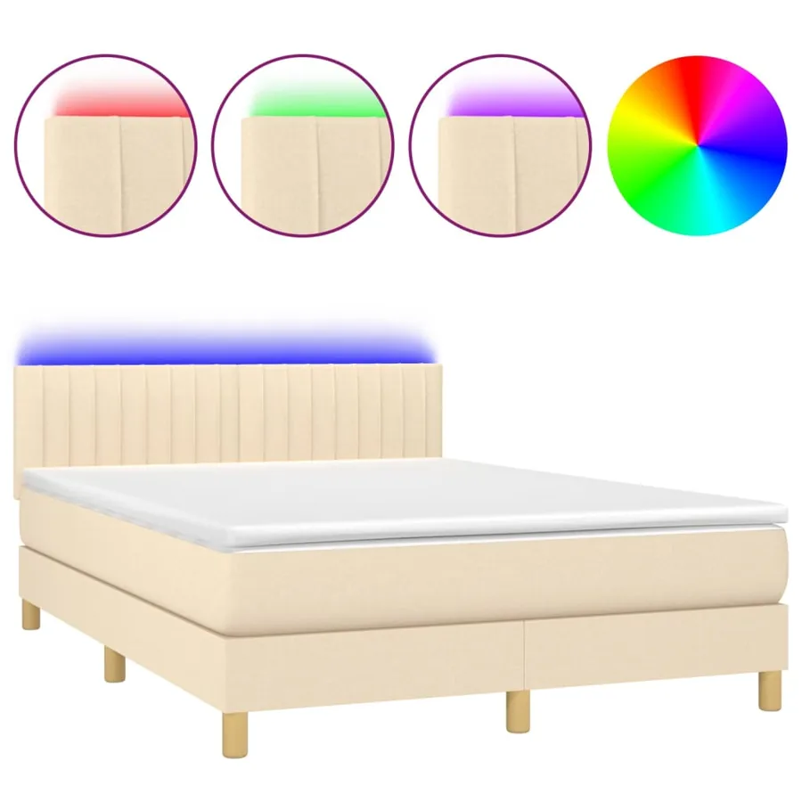 Sommier à lattes de lit avec matelas LED Crème 140x190 cm Tissu - 2