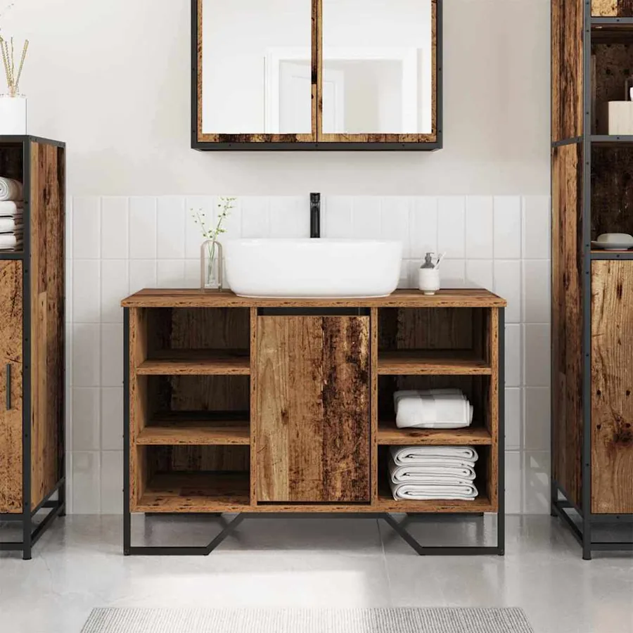 Meuble de Lavabo de Salle de Bain Bois Ancien 91 x 35 x 60 cm