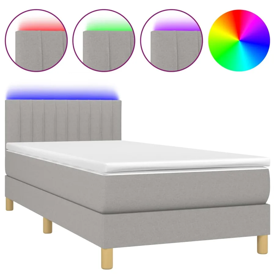 Sommier à lattes de lit avec matelas et LED Gris clair 80x200cm - 2