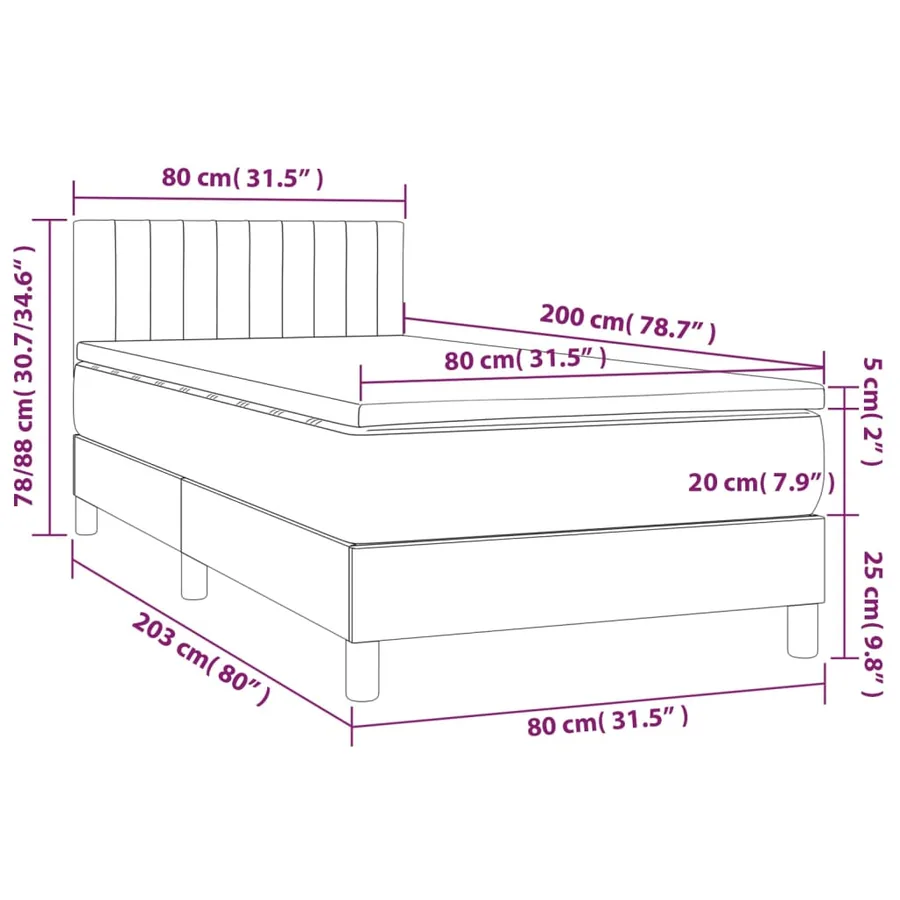 Sommier à lattes de lit avec matelas et LED Gris clair 80x200cm - 8