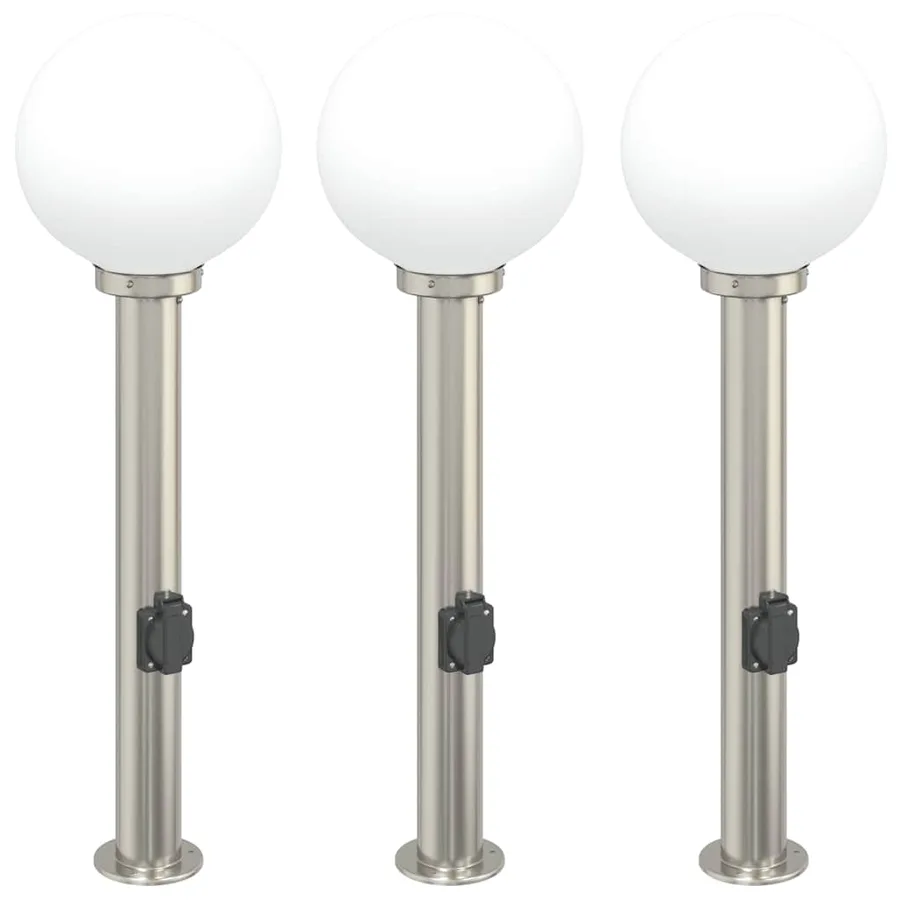 Bornes lumineuses avec sortie lot de 3 80 cm acier inoxydable IP44 - 2