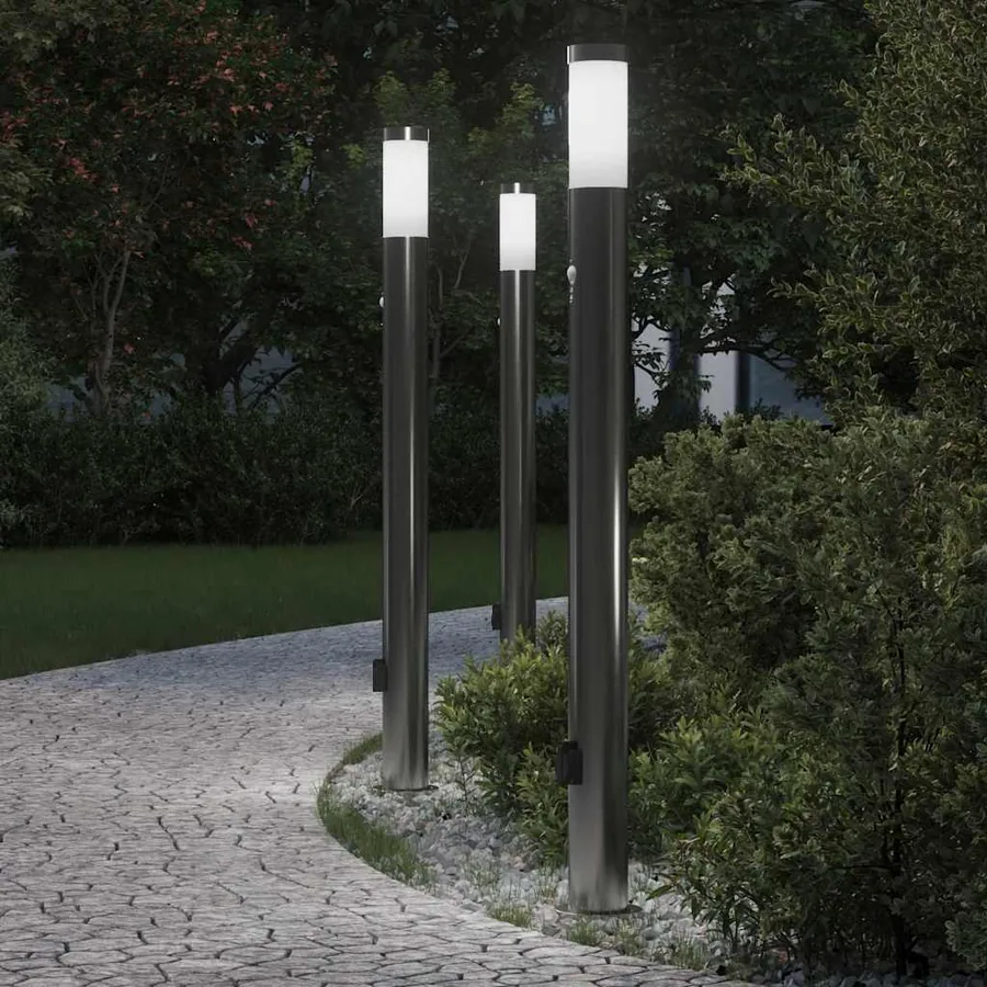Bornes lumineuses avec détecteur et prise lot de 3 110 cm acier inoxydable IP44